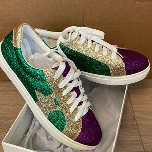Purple/Green/Gold Glitter Mardi Gras sneakers shoes ** Size 10